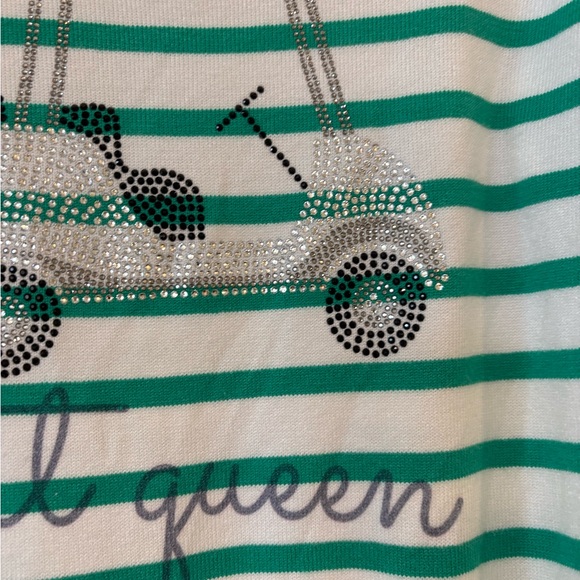 Judith March Cart Queen Golf Sweater Green White Striped Puff Sleeve Small - Picture 8 of 15